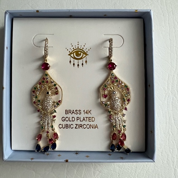 Eye Candy Bird Luxe 18K Goldplated & Multicolored Crystal Dangle Earrings - Picture 2 of 4